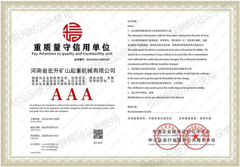 重质量守信用单位